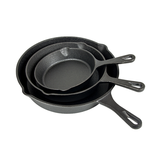 Pre Seasoned Cast Iron Skillet Fry Pan Set 3 Pcs Frying Pan Set