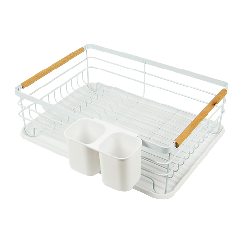 Metal Dish Drying Rack Drainboard Holder Tray Kitchen Plates Cutlery Wood Handle