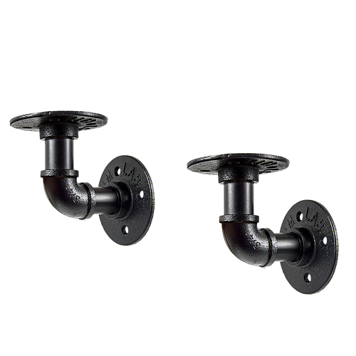 Industrial Black Iron Pipe Bracket Wall Mounted Floating Shelf - Set of 2