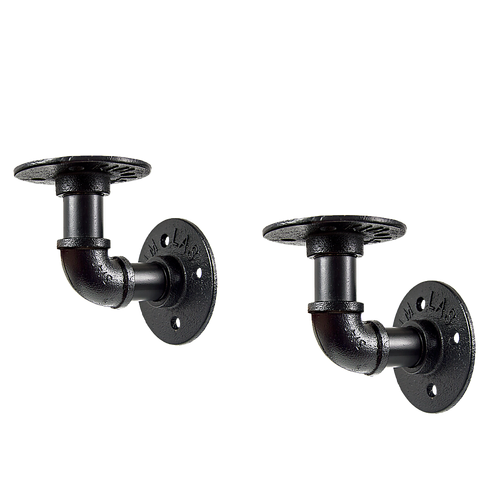 Industrial Black Iron Pipe Bracket Wall Mounted Floating Shelf - Set of 2