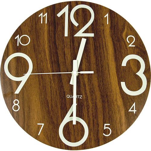 Glow In Dark Wall Clock Luminous Quartz Quiet Wooden Home Decor 30cm