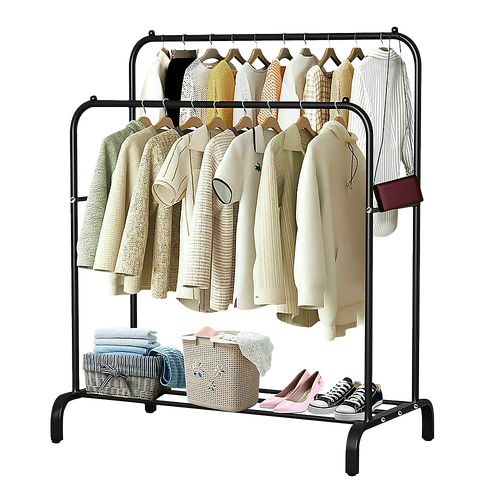 Heavy Metal Double Clothes Rail Hanging Rack Garment Display Stand Storage Shelf