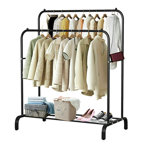 Heavy Metal Double Clothes Rail Hanging Rack Garment Display Stand Storage Shelf