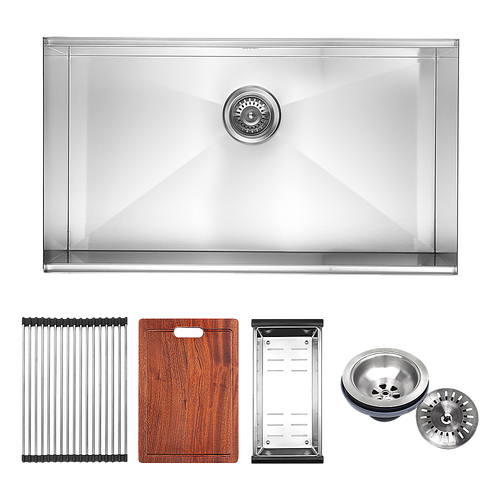BRIENZ 32-inch Nano Workstation Ledge Undermount 16 Gauge Stainless Steel Kitchen Sink Single Bowl