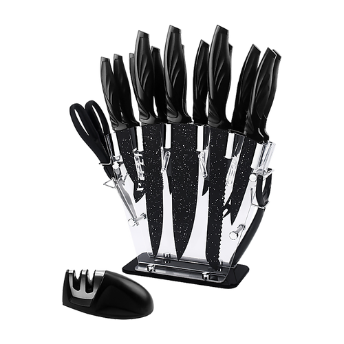 Kitchen 17 Pc Knife Set w/ Block & Sharpener Chef Bread Steak Knives
