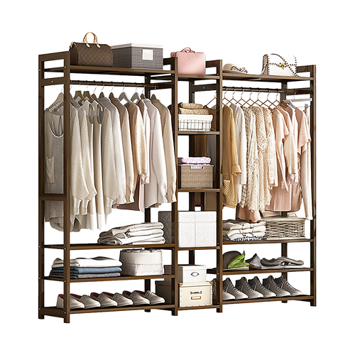 Portable Clothes Rack Coat Garment Stand Bamboo Rail Hanger Airer Closet