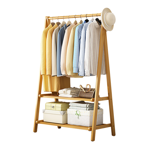 Portable Garment Rack Coat Garment Stand Bamboo Rail Hanger Airer Closet
