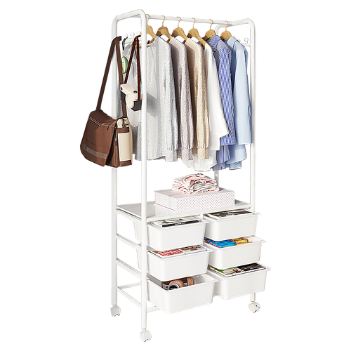Metal Open Wardrobe Modern Storage Cabinet Tall Clothes Drawers Hanger Coat Rack