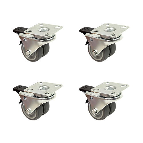 4 x 2" Heavy Duty Swivel Double Wide Castor Wheels Trolley 50mm Furniture Rubber With Brake