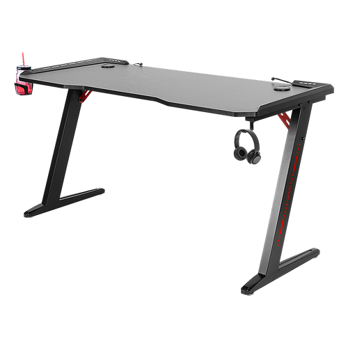 LED Gaming Desk Computer Table with Cup Holder Headphone Hook Cable Hole
