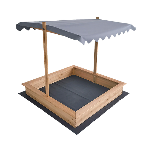 Kids Wooden Toy Sandpit with Adjustable Canopy