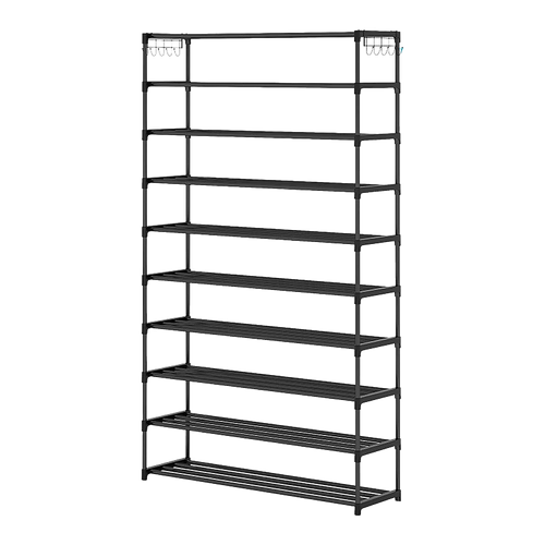 10 Tier Black Shoe Rack Metal Shoe Storage Organizer Rack 50-Pair Large Capacity