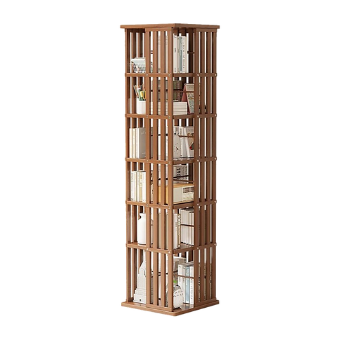 360 Rotating Bookshelf Bamboo Storage Display Rack Shelving in Dark Wood