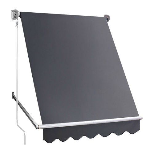 Retractable Fixed Pivot Arm Window Awning Patio Garden Blinds 2.4m x 2.1m Grey