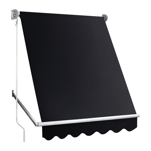 Retractable Fixed Pivot Arm Window Awning Patio Garden Blinds 2.4m x 2.1m Black