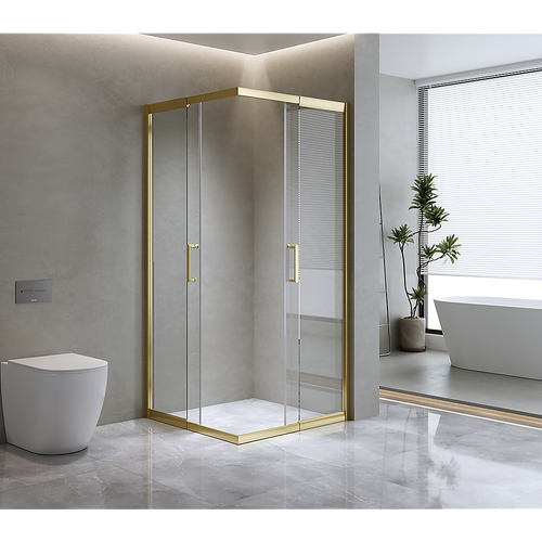Adjustable 1000x1100mm Double Sliding Door Glass Shower Screen in Gold