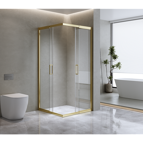 Adjustable 1000x1100mm Double Sliding Door Glass Shower Screen in Gold