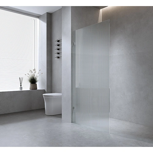 100cm Reeded Single Shower Glass Screen with Black U-brackets & Square Pole