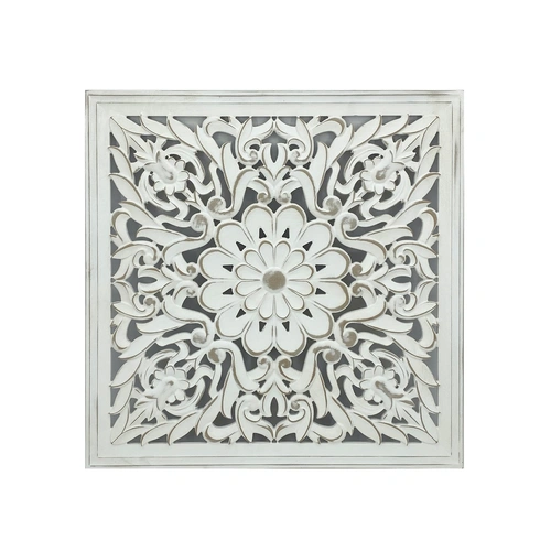 Carved Square Wall Art Antique White 60cm