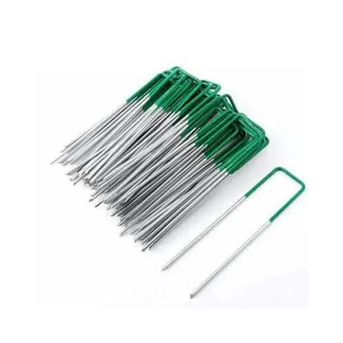 Artificial Grass Roll Pegs / Fake Grass Galvanized Metal Pegs with Green Top 100 Pieces