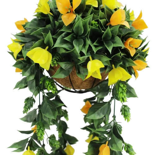 Artificial Hanging Basket Orange and Yellow Bouganvillea 30cm x 80cm Long UV Resistant