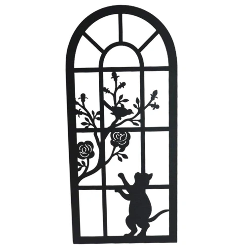 Cat By The Window Metal Wall Art 25x56cm