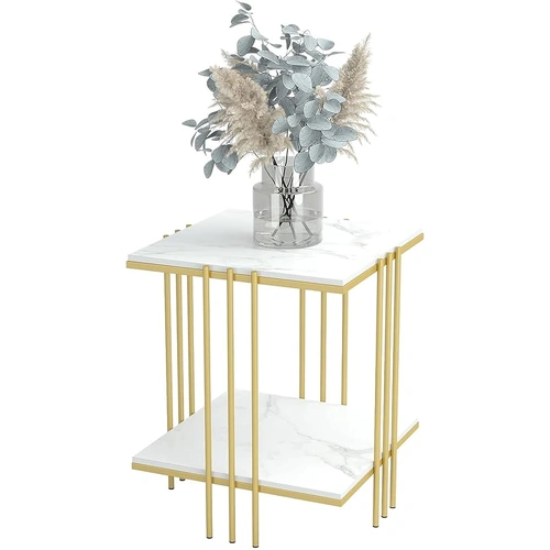 2 Tier End Table Bedside Tables Sintered Stone Nightstand Display Storage Shelving Unit