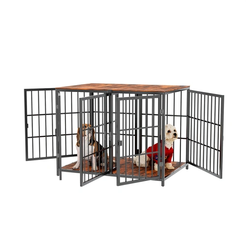 Fin 4 Doors Ultra Thicken Dog Crate Cage End Table Divided Dog Puppy Kennel For 2 Dog