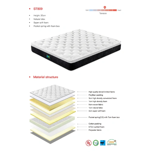 Queen Size 30cm Tencel Latex Soft Pocket Spring Mattress