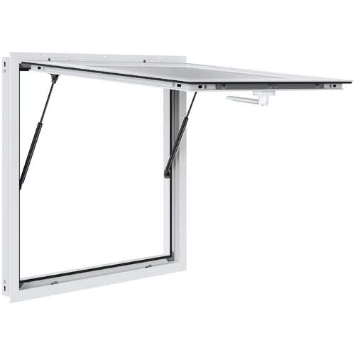 VEVOR Concession Window 91x91cm, Aluminum Alloy Food Truck Service Window with Awning Door & Drag Hook, Up to 85 Degrees Stand Serving Window for Food