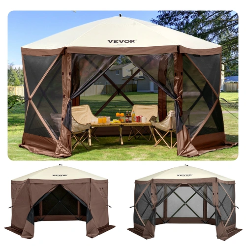VEVOR Pop-up Camping Gazebo Camping Canopy Shelter 6 Sided 10' x 10' Sun Shade