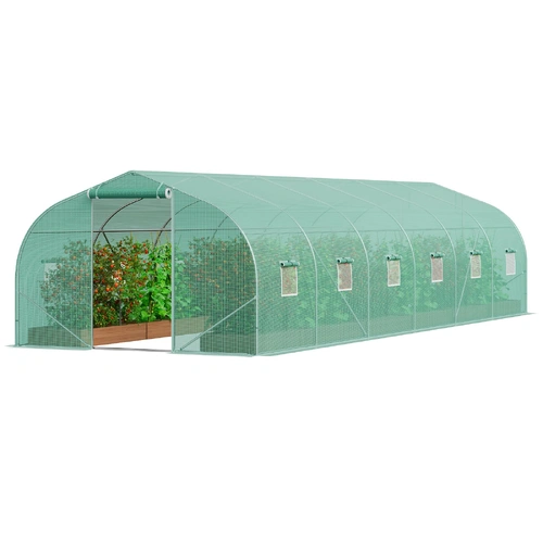 VEVOR Walk-in Tunnel Greenhouse, 29.5x9.8x6.6 ft Hoop House Greenhouse Tunnel, Peaked Roof Plant Hot House with Galvanized Steel Frame, Green PE Cover