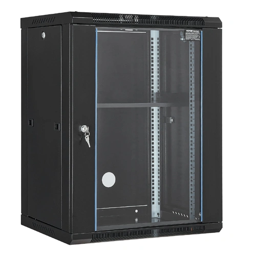 VEVOR 15U Wall Mount Network Cabinet, 226.8 kg Max. Ground Load Capacity, Server Rack Cabinet Enclosure with Locking Tempered Glass Door, Side Panels,