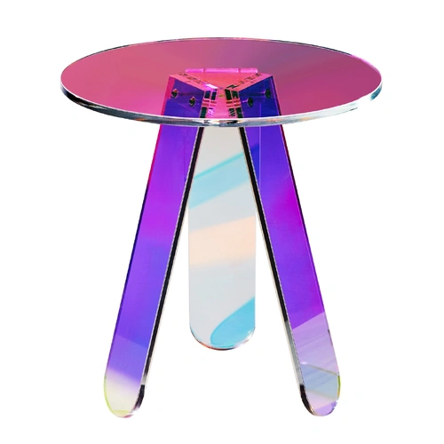 VEVOR Round Iridescent Side Table, Acrylic End Table, Clear Rainbow Acrylic Coffee Table for Drink, Food, Snack used in Living Room, Bedroom, and Stud