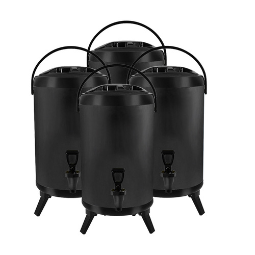 4X 10L Stainless Steel Insulated Milk Tea Barrel Hot and Cold Beverage Dispenser Container with Faucet Black
