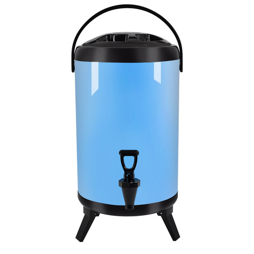 10L Stainless Steel Insulated Milk Tea Barrel Hot and Cold Beverage Dispenser Container with Faucet Blue