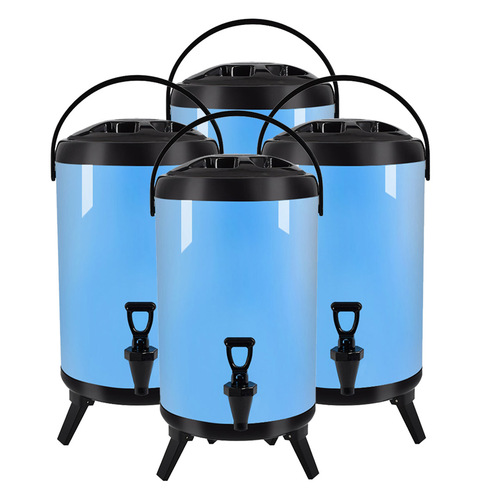 4X 10L Stainless Steel Insulated Milk Tea Barrel Hot and Cold Beverage Dispenser Container with Faucet Blue
