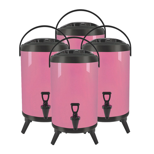 4X 10L Stainless Steel Insulated Milk Tea Barrel Hot and Cold Beverage Dispenser Container with Faucet Pink