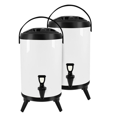2X 10L Stainless Steel Insulated Milk Tea Barrel Hot and Cold Beverage Dispenser Container with Faucet White