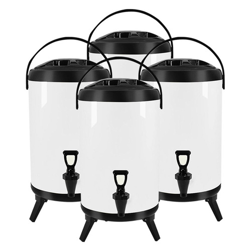 4X 10L Stainless Steel Insulated Milk Tea Barrel Hot and Cold Beverage Dispenser Container with Faucet White