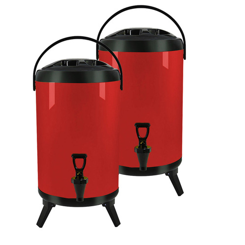 2X 12L Stainless Steel Insulated Milk Tea Barrel Hot and Cold Beverage Dispenser Container with Faucet Red