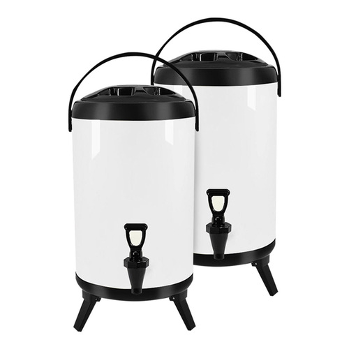 2X 12L Stainless Steel Insulated Milk Tea Barrel Hot and Cold Beverage Dispenser Container with Faucet White