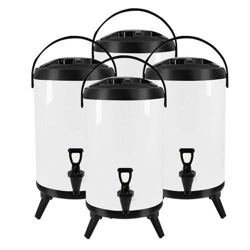 4X 12L Stainless Steel Insulated Milk Tea Barrel Hot and Cold Beverage Dispenser Container with Faucet White