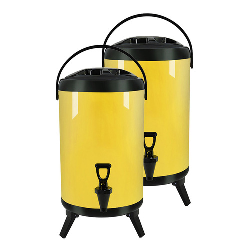 2X 12L Stainless Steel Insulated Milk Tea Barrel Hot and Cold Beverage Dispenser Container with Faucet Yellow