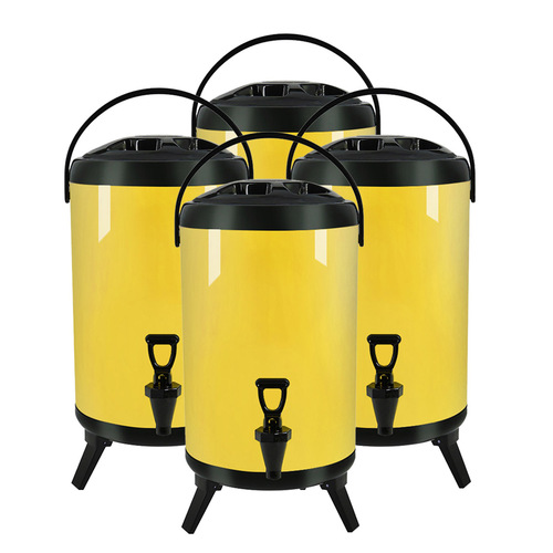 4X 12L Stainless Steel Insulated Milk Tea Barrel Hot and Cold Beverage Dispenser Container with Faucet Yellow