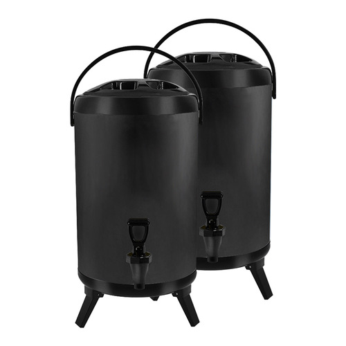 2X 14L Stainless Steel Insulated Milk Tea Barrel Hot and Cold Beverage Dispenser Container with Faucet Black