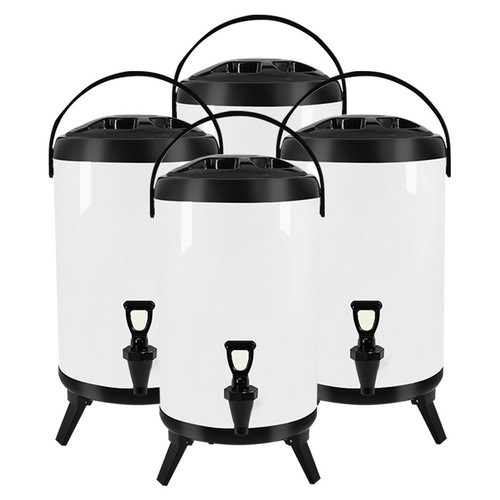 4X 14L Stainless Steel Insulated Milk Tea Barrel Hot and Cold Beverage Dispenser Container with Faucet White