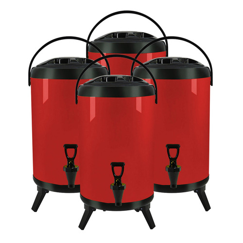4X 16L Stainless Steel Insulated Milk Tea Barrel Hot and Cold Beverage Dispenser Container with Faucet Red