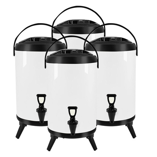 4X 16L Stainless Steel Insulated Milk Tea Barrel Hot and Cold Beverage Dispenser Container with Faucet White