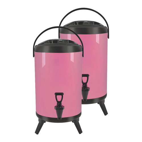 2X 18L Stainless Steel Insulated Milk Tea Barrel Hot and Cold Beverage Dispenser Container with Faucet Pink